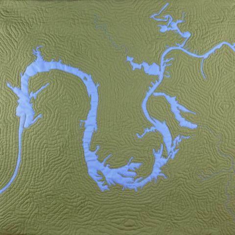 The Alabama River at Gee's Bend 2021, cotton canvas fabric, cotton batting and thread, 35"x 38"